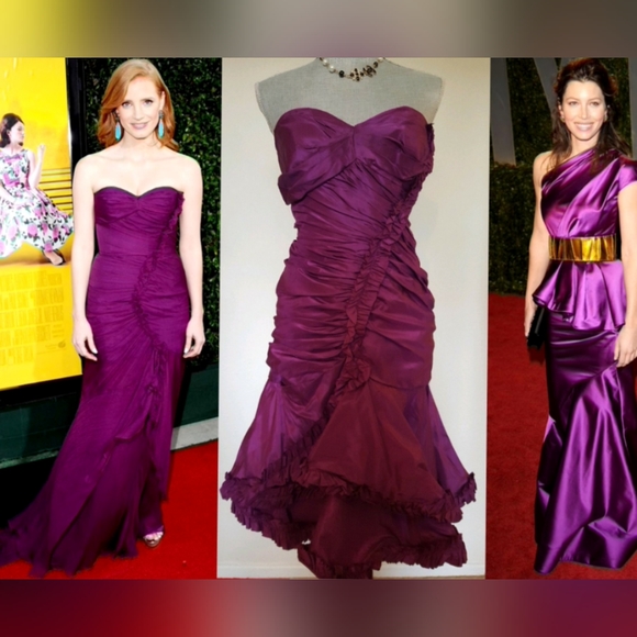 $2,200 NEW OSCAR DE LA RENTA GOLD SILK RUFFLE RUNWAY DRESS US 6 - Picture 9 of 11